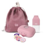 Set enfant rose : sac + boite  goter + bouteille rose - monbento rose