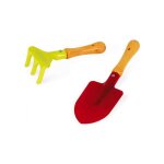 Set de jardinage enfant : pelle et rateau - outils en metal robuste rouge et vert - petit jardinier - ...