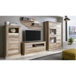 Set de salon meuble tv + 2 tagres murales + vitrine + bahut coloris chne vieilli