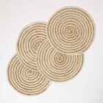 Set de table rond - homescapes - spirale beige - lot de 4 - 100% jute - 40 cm de diam�tre