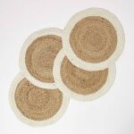 Set de table rond - homescapes - beige bicolore - lot de 4 - 100% jute - 40 cm de diam�tre