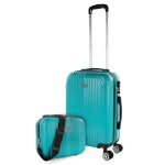 Set valise cabine avion et beauty case valise  roulettes 4 roues matriau abs ri t71550b mint vert
