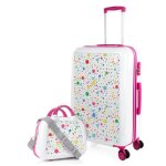 Set valise rigide lot de valises soute avion 4 roulettes 703660b points blanc - fuchsia