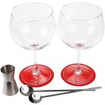 Set verres à pied cocktail + 2 pailles + doseur Set verres à pied cocktail + 2 pailles + doseur