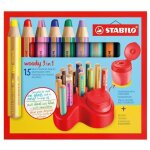 Crayons multi - talents - stabilo - woody 3in1 - 15 crayons - taille - crayon inclus - plateau de rangement ...