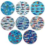 Set de x8 dessous de verre ronds en cramique bleu poisson dessous de verre dcoratif dcoration de maison ...