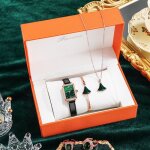 Sharphy coffret cadeau montre femme + bracelet + collier - haut de gamme vert carr mode cadeau