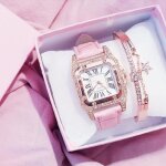 Sharphy coffret montre femme bracelet cadran carré diamant star bracelet en cuir mode grâce rose Sharphy coffret montre femme bracelet cadran carré diamant star bracelet en cuir mode grâce rose