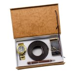 Sharphy coffret montre homme + ceinture en cuir + stylo - bracelet en acier ? chronographe dor� cadeau ...