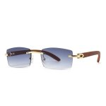Sharphy lunettes de soleil femme sans cadre personnalit� cadre en grain de bois bleu mode m�tal conduire ...