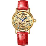 Sharphy montre femme automatique m�canique cadran ajour� chiffres romains bracelet en cuir de marque ...