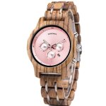 Sharphy montre femme de marque montre dame en bois luxe rose rtro chronographe multifonction mode
