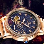 Sharphy montre femme m�canique automatique de marque haut de luxe �toiles pleines bracelet acier