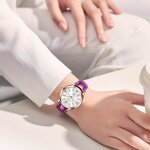 Sharphy montre femme quartz diamant la gr�ce bracelet en cuir temp�rament �tanche violet luxe