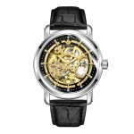 Sharphy montre homme automatique mcanique bracelet en cuir noir classique cadran squelette cadeau