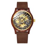 Sharphy montre homme m�canique automatique �vider lumineux caisse en bois bracelet en cuir �tanche classique ...
