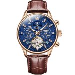 Sharphy montre homme mcanique automatique multifonction tanche cadran squelette bracelet en cuir de ...