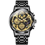 Sharphy montre homme quartz chronographe affichage du calendrier multifonction cadran squelette noir ...