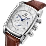 Sharphy montre homme quartz multifonction chronographe calendrier bracelet en cuir tanche cadran rectangulair ...