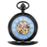 Sharphy montre de poche mecanique montres hommes retro horloge pendentif collier bijoux accessoire bleu ...