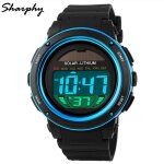 Sharphy solaire montre homme de marque affichage numrique led watch tanche sport horloge couleur bleu ...