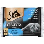Sheba les cr�ations multipack saveur de poisson croquettes pour chat humide 4x85 gr