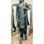 Sherwani kurta tenue indienne vert brod mariage bollywood homme sari