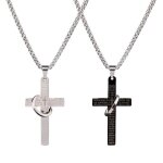 Collier - shipenophy - pendentif croix - acier inoxydable - lot de 2 - argent et argent noir