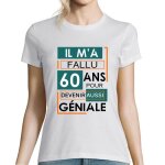 T - shirt - anniversaire - 60 ans - femme - manches courtes - col arrondi - blanc