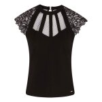 T - shirt col rond - morgan - noir - manches courtes - col montant - coupe regular