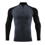 T - shirt de compression homme stretch col montant manches longues fitness noir - marque - modle