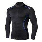 T - shirt de compression sport homme manches longues - insfity - pour running fitness - noir / bleu