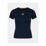 T - shirt c�tel� stretch - tommy jeans - femme - manches courtes - bleu