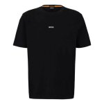 T - shirt en coton noir uni coupe droite avec un col rond et liser� orange