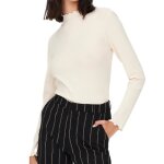 T - shirt femme beige jdy fransiska - manches longues - col montant - tissu ctel