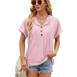 T - shirt femme  capuche manches courtes col v avec boutons tee shirt t lache couleur unie confortable ...
