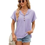 T - shirt femme � capuche manches courtes col v avec boutons tee shirt �t� lache couleur unie confortable ...