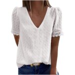T - shirt femme casual blanc - dentelle - manches courtes - col v T - shirt femme casual blanc - dentelle - manches courtes - col v