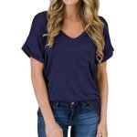 T - shirt femme - fondupin - casual tee shirt manche courte col v - bleu marin - regular - 95%polyester5%spand ...