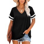 T - shirt femme - fondupin - casual tee shirt manche courte - noir - col v