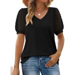 T - shirt femme col v dentelle chic et lgant tee - noir - col v - femme