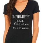 T - shirt femme col v infirmi�re noir 100% coton