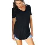 T - shirt femme col v leoclotho - grande taille - manches trois - quart - coton doux confortable - noir ...