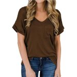 T - shirt femme col v rayures grande à demi - manches coton doux confortable poignets bouclés t - shirtmarron ... T - shirt femme col v rayures grande à demi - manches coton doux confortable poignets bouclés t - shirtmarron ...