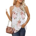 T - shirt femme dentelle sans manches casual tee shirt pliss ete col rond couleur unie