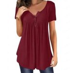 T - shirt femme - fondupin - coupe ample - manches courtes - col henley - vin rouge