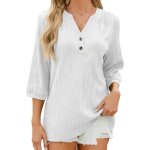 T - shirt femme - insfity - col v avec boutons - manches 3 - 4 - uni - �t�