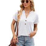 T - shirt femme - insfity - col v boutons manches courtes - blanc T - shirt femme - insfity - col v boutons manches courtes - blanc