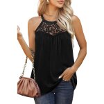 T - shirt femme insfity dentelle sans manches casual tee shirt pliss� ete col rond couleur unie - noir ...