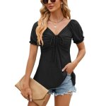 T - shirt femme insfity - manches courtes col v - loose - �t� - noir
